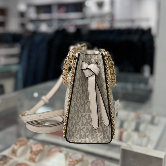 Michael Kors MINA Small Belted Chain Shoulder Crossbody Bag MK Light Cream Multi - Picture 6 of 12